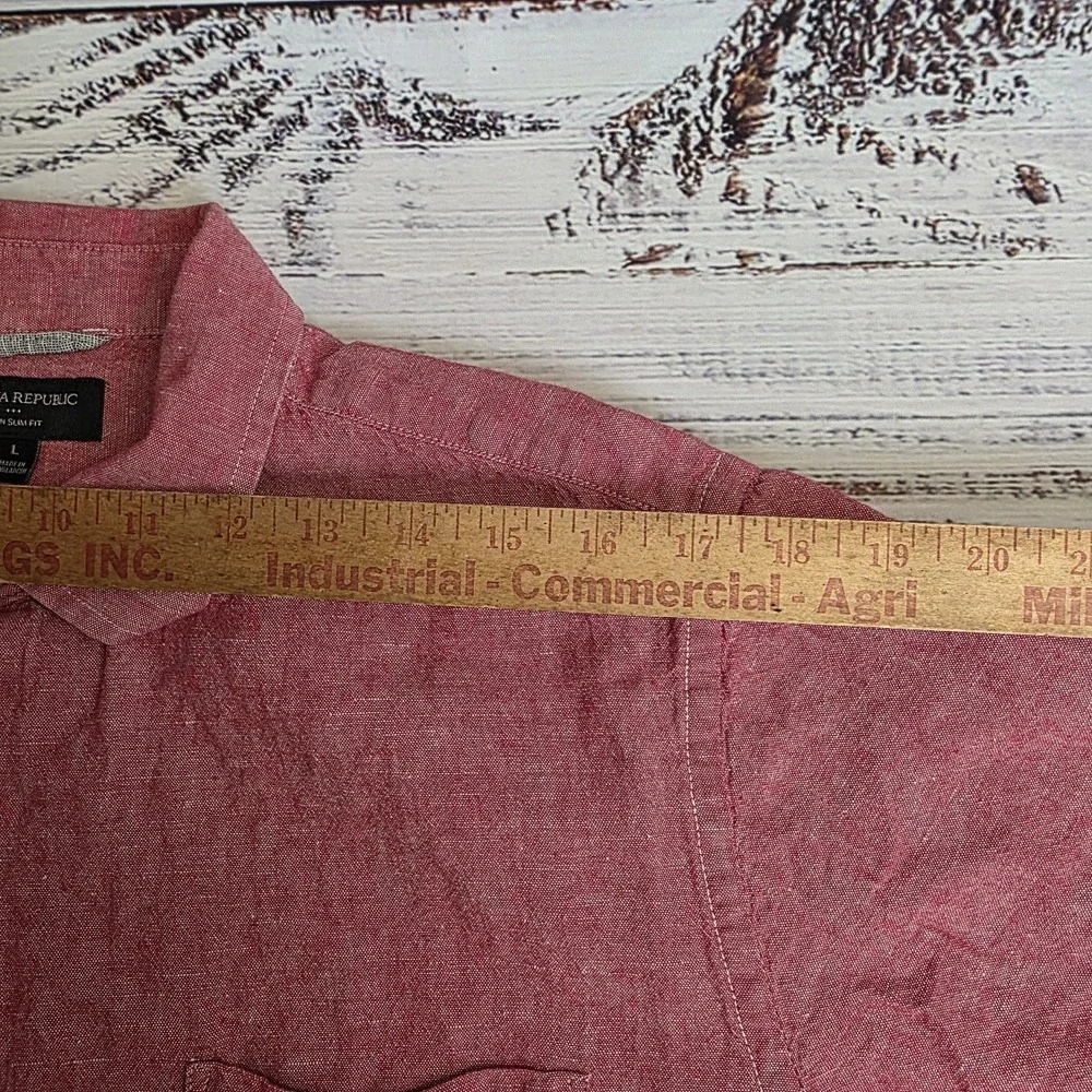 Banana Republic Shirt Mens Large Red Linen Blend Slim Fit Short Sleeve Button Up